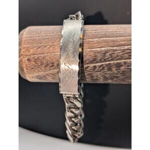 Vtg SPEIDEL USA Mens 'Jeremy' Engraved Silver Tone ID Bracelet Signed STE TA